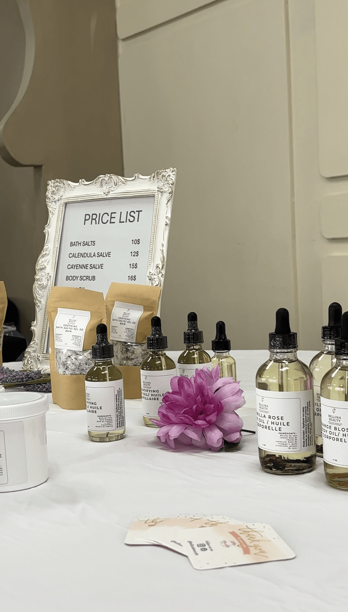 Bellina Beauty skincare products on display
